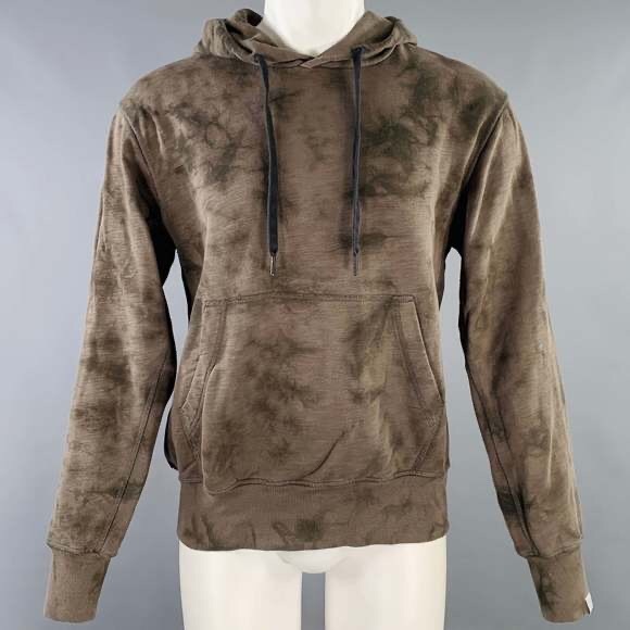 RAG & BONE Green Olive Tie Dye Cotton Hooded Sweatshirt